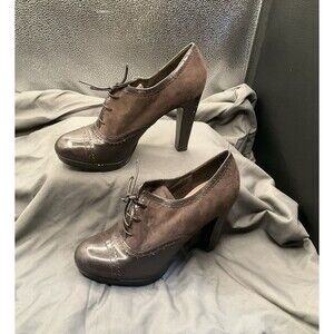 Agent Tahari Brown Patent Leather W/Suede Stilettos Oxford Lace Up Pumps‎ 7.5 M
